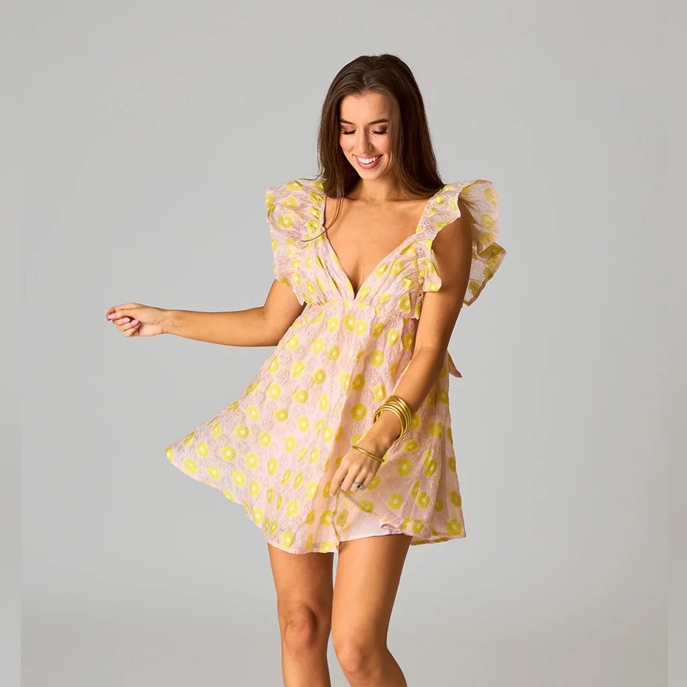 Ruffle Sleeve Short Dress - XS